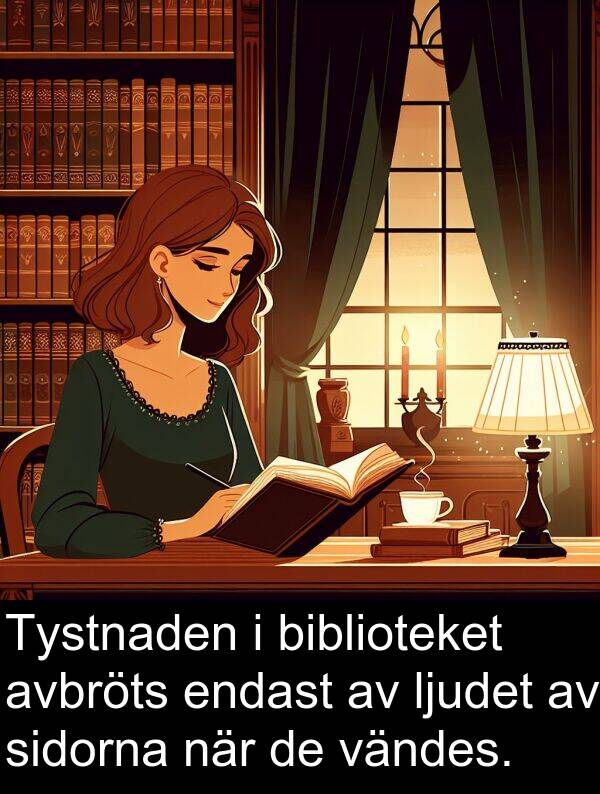 sidorna: Tystnaden i biblioteket avbröts endast av ljudet av sidorna när de vändes.