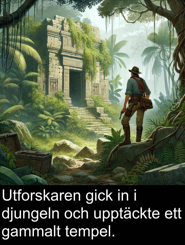 gammalt: Utforskaren gick in i djungeln och upptäckte ett gammalt tempel.