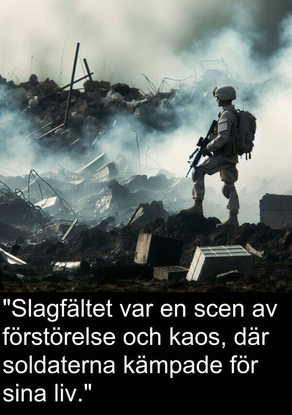 soldaterna: "Slagfältet var en scen av förstörelse och kaos, där soldaterna kämpade för sina liv."