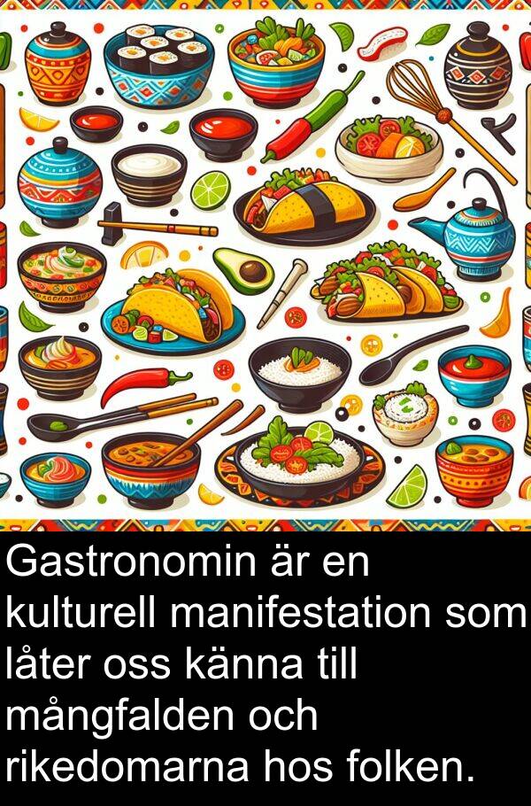 manifestation: Gastronomin är en kulturell manifestation som låter oss känna till mångfalden och rikedomarna hos folken.