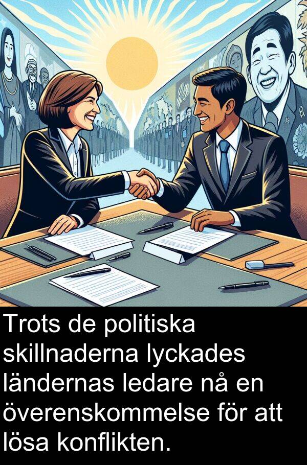 ländernas: Trots de politiska skillnaderna lyckades ländernas ledare nå en överenskommelse för att lösa konflikten.