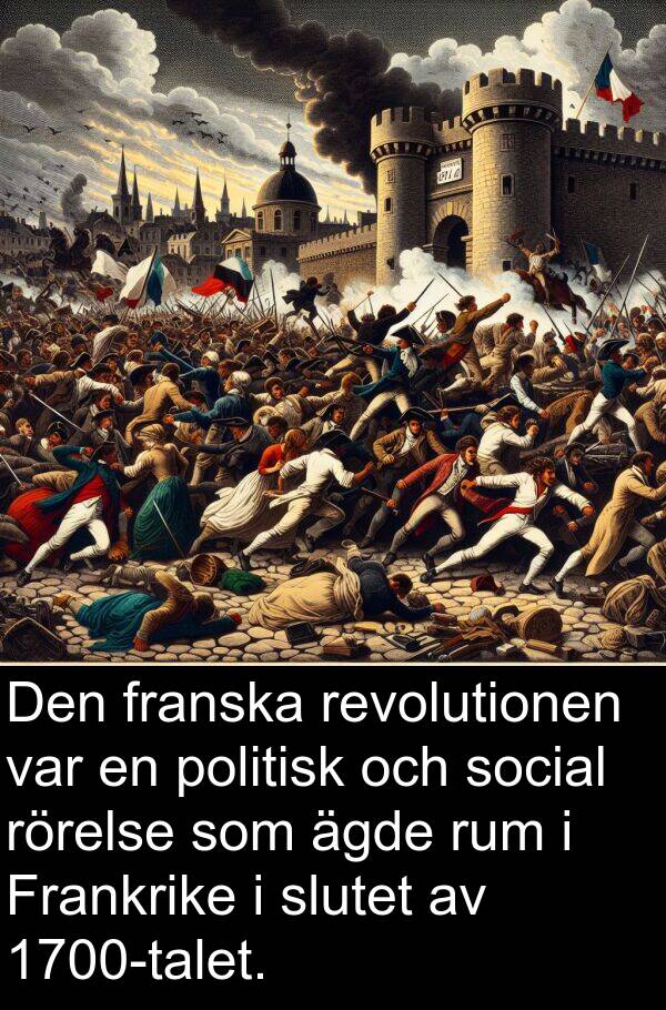 ägde: Den franska revolutionen var en politisk och social rörelse som ägde rum i Frankrike i slutet av 1700-talet.