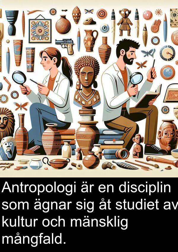 ägnar: Antropologi är en disciplin som ägnar sig åt studiet av kultur och mänsklig mångfald.