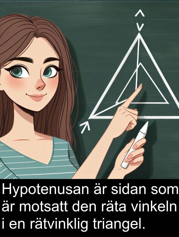 triangel: Hypotenusan är sidan som är motsatt den räta vinkeln i en rätvinklig triangel.