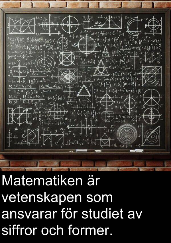 vetenskapen: Matematiken är vetenskapen som ansvarar för studiet av siffror och former.