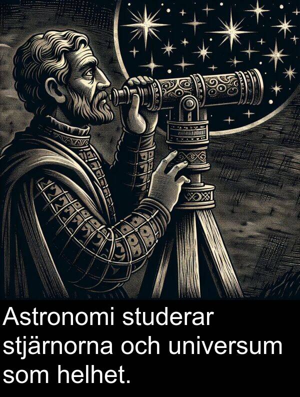 studerar: Astronomi studerar stjärnorna och universum som helhet.