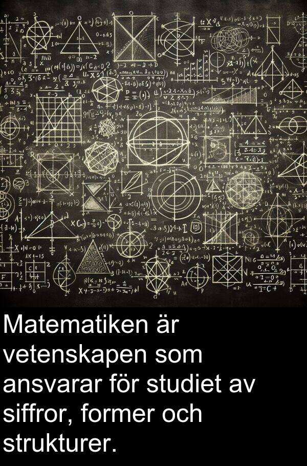 vetenskapen: Matematiken är vetenskapen som ansvarar för studiet av siffror, former och strukturer.