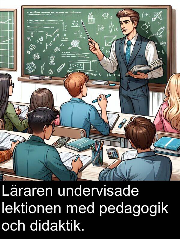 undervisade: Läraren undervisade lektionen med pedagogik och didaktik.