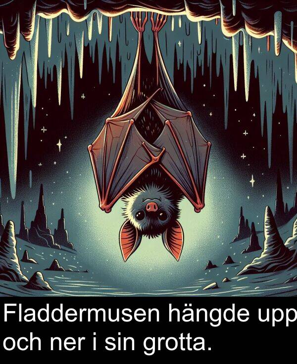 sin: Fladdermusen hängde upp och ner i sin grotta.