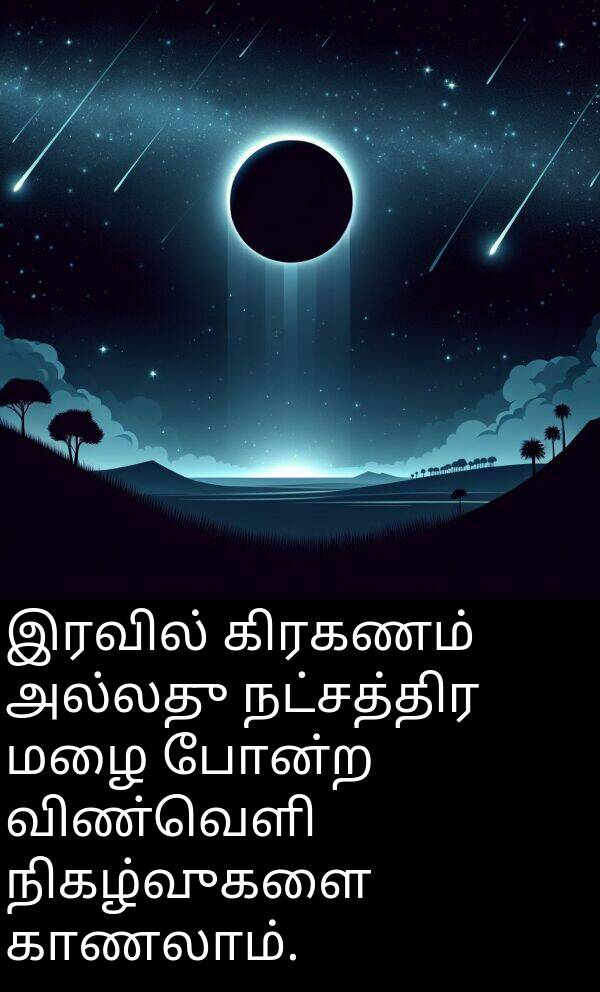 போன்ற: இரவில் கிரகணம் அல்லது நட்சத்திர மழை போன்ற விண்வெளி நிகழ்வுகளை காணலாம்.