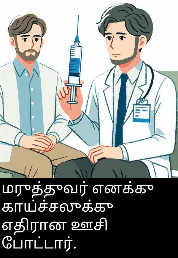 போட்டார்: மருத்துவர் எனக்கு காய்ச்சலுக்கு எதிரான ஊசி போட்டார்.