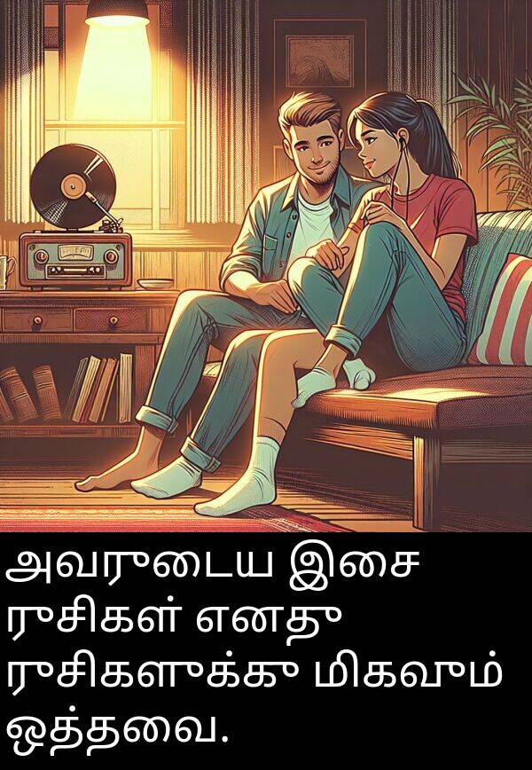 ஒத்தவை: அவருடைய இசை ருசிகள் எனது ருசிகளுக்கு மிகவும் ஒத்தவை.
