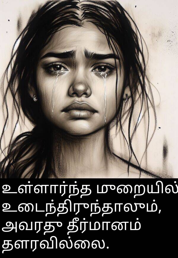 தீர்மானம்: உள்ளார்ந்த முறையில் உடைந்திருந்தாலும், அவரது தீர்மானம் தளரவில்லை.