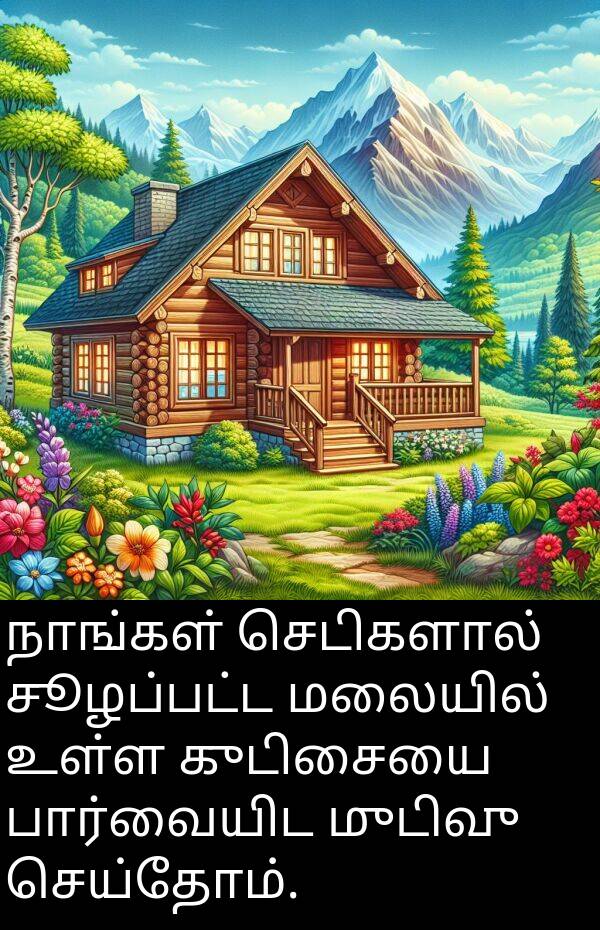 பார்வையிட: நாங்கள் செடிகளால் சூழப்பட்ட மலையில் உள்ள குடிசையை பார்வையிட முடிவு செய்தோம்.