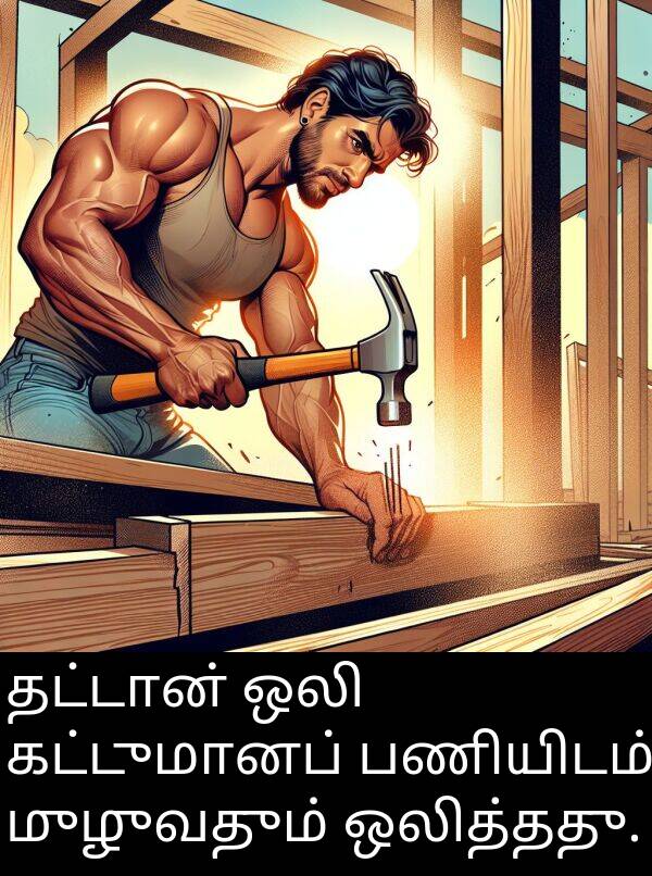 ஒலி: தட்டான் ஒலி கட்டுமானப் பணியிடம் முழுவதும் ஒலித்தது.