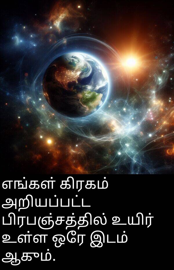 பிரபஞ்சத்தில்: எங்கள் கிரகம் அறியப்பட்ட பிரபஞ்சத்தில் உயிர் உள்ள ஒரே இடம் ஆகும்.