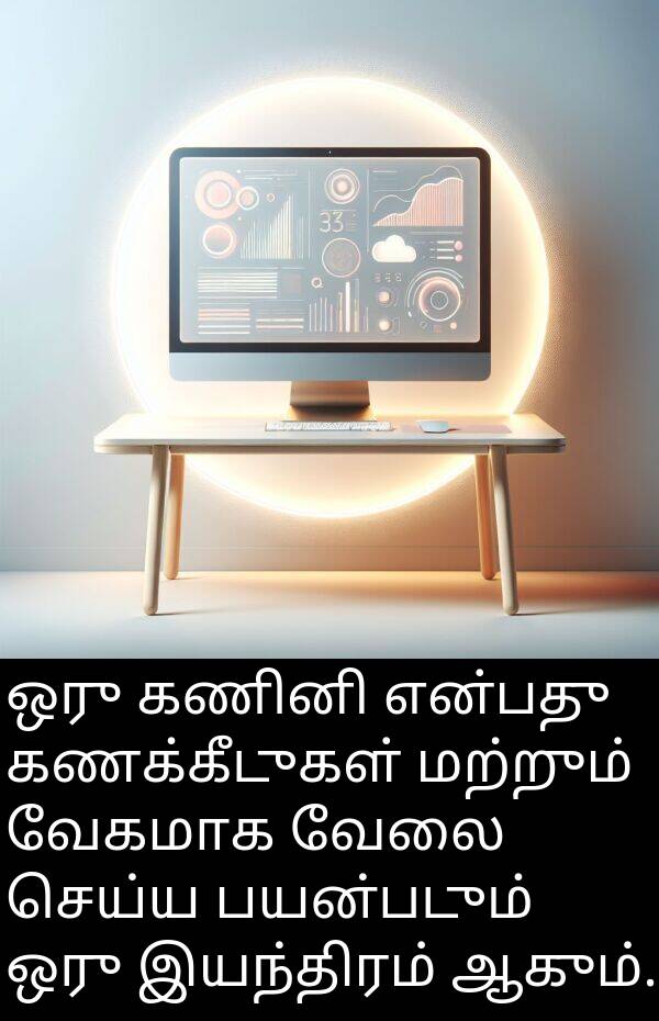 பயன்படும்: ஒரு கணினி என்பது கணக்கீடுகள் மற்றும் வேகமாக வேலை செய்ய பயன்படும் ஒரு இயந்திரம் ஆகும்.