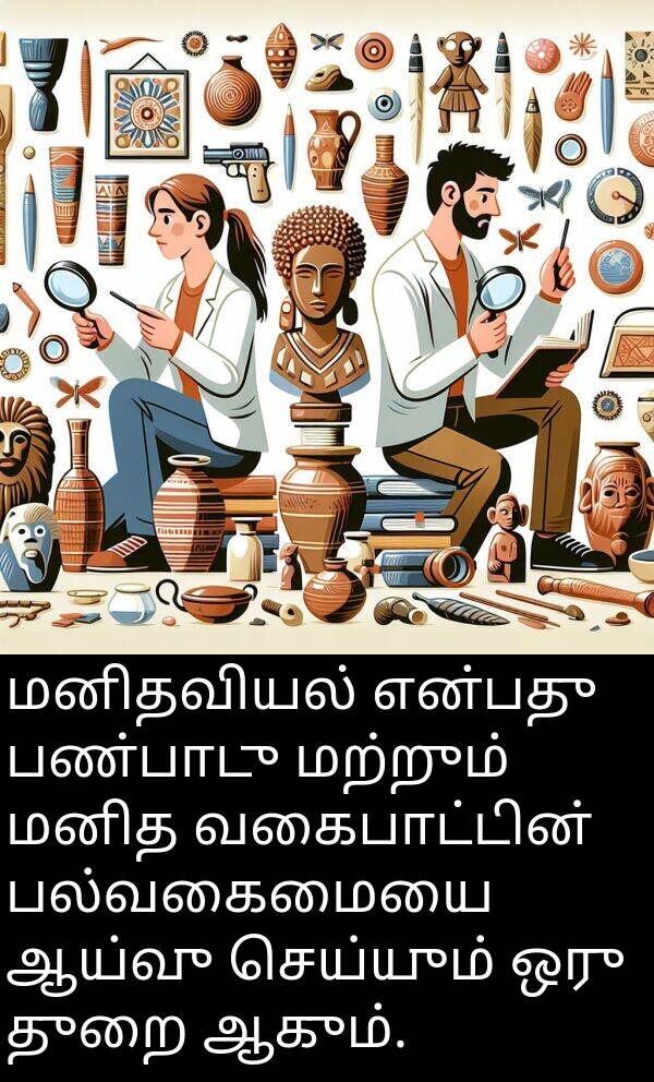 துறை: மனிதவியல் என்பது பண்பாடு மற்றும் மனித வகைபாட்டின் பல்வகைமையை ஆய்வு செய்யும் ஒரு துறை ஆகும்.
