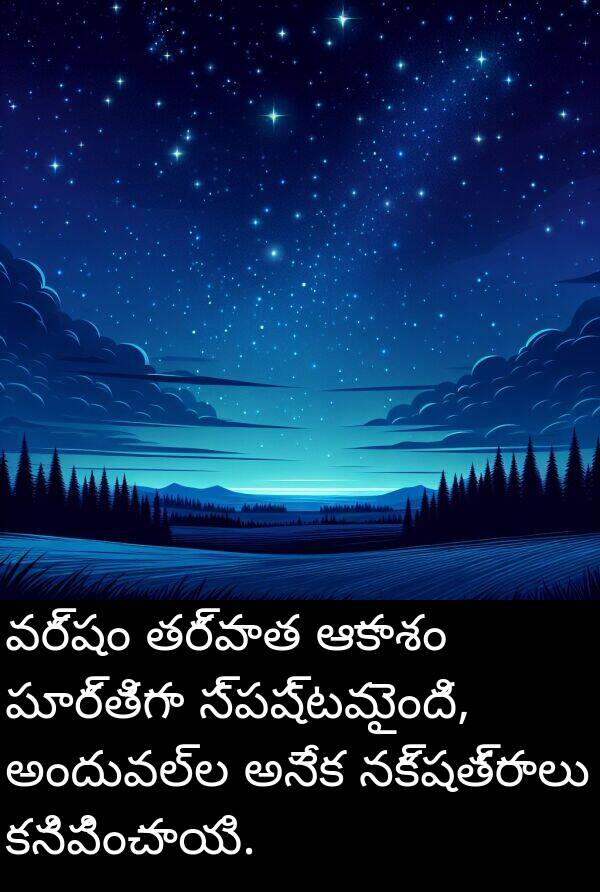 అందువల్ల: వర్షం తర్వాత ఆకాశం పూర్తిగా స్పష్టమైంది, అందువల్ల అనేక నక్షత్రాలు కనిపించాయి.