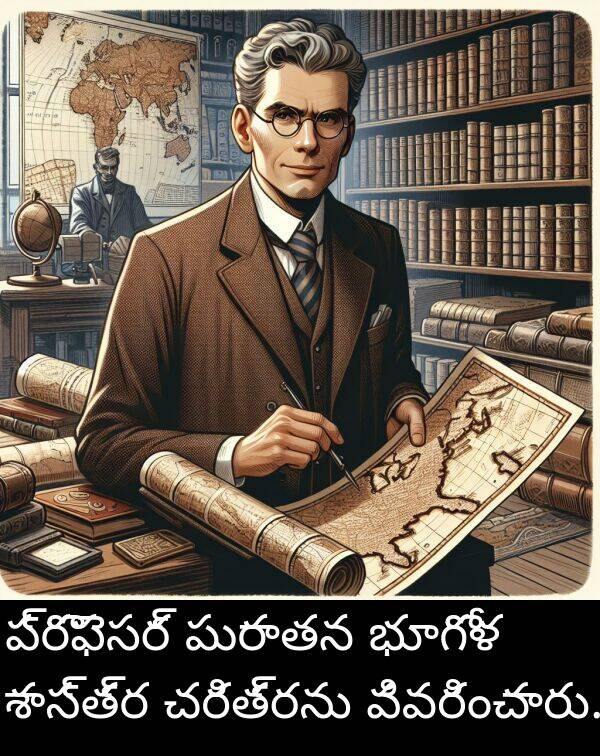 భూగోళ: ప్రొఫెసర్ పురాతన భూగోళ శాస్త్ర చరిత్రను వివరించారు.