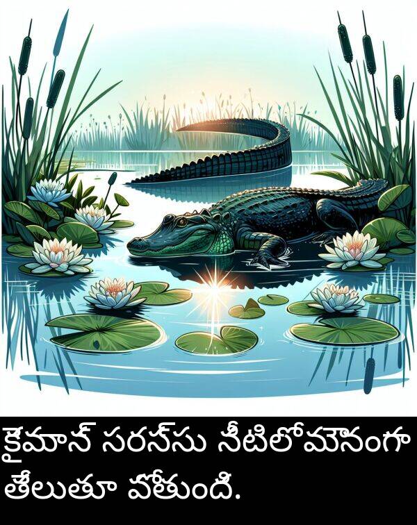 పోతుంది: కైమాన్ సరస్సు నీటిలో మౌనంగా తేలుతూ పోతుంది.
