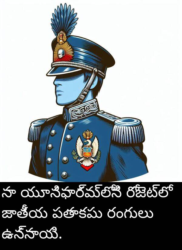 జాతీయ: నా యూనిఫార్మ్‌లోని రోజెట్‌లో జాతీయ పతాకపు రంగులు ఉన్నాయి.