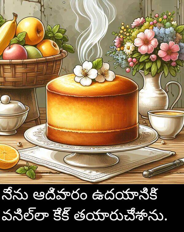 ఆదివారం: నేను ఆదివారం ఉదయానికి వనిల్లా కేక్ తయారుచేశాను.