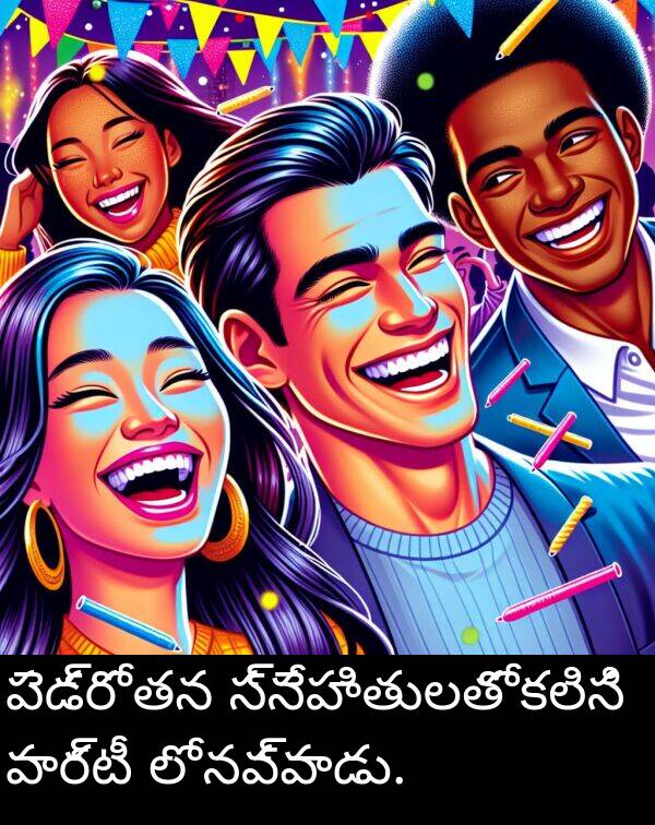 పార్టీ: పెడ్రో తన స్నేహితులతో కలిసి పార్టీ లో నవ్వాడు.