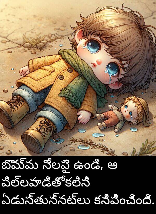 ఏడుస్తున్నట్లు: బొమ్మ నేలపై ఉండి, ఆ పిల్లవాడితో కలిసి ఏడుస్తున్నట్లు కనిపించింది.