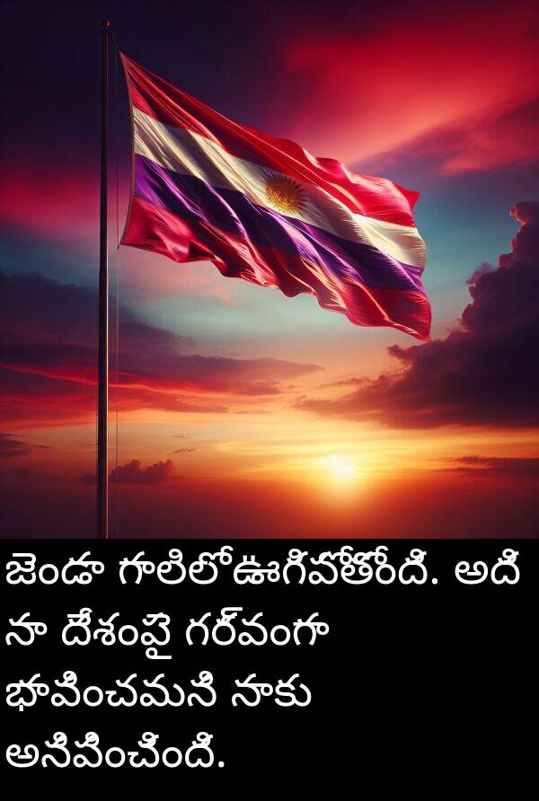 జెండా: జెండా గాలిలో ఊగిపోతోంది. అది నా దేశంపై గర్వంగా భావించమని నాకు అనిపించింది.