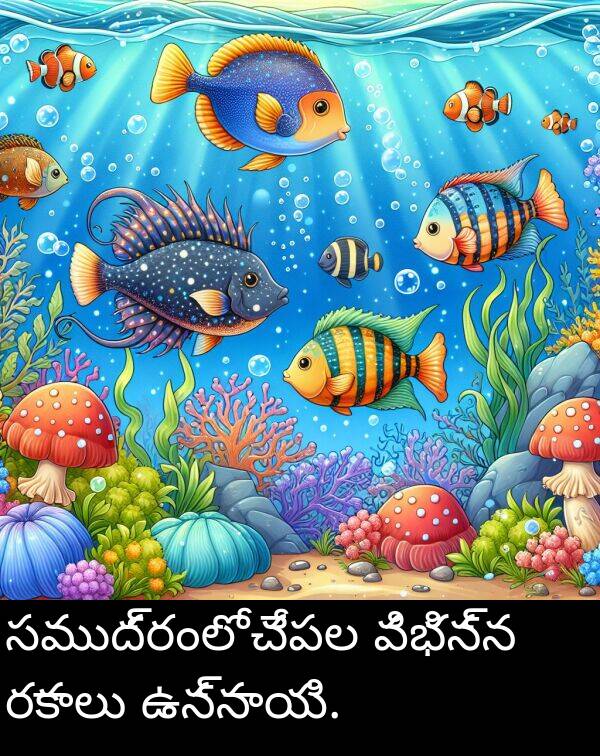 రకాలు: సముద్రంలో చేపల విభిన్న రకాలు ఉన్నాయి.