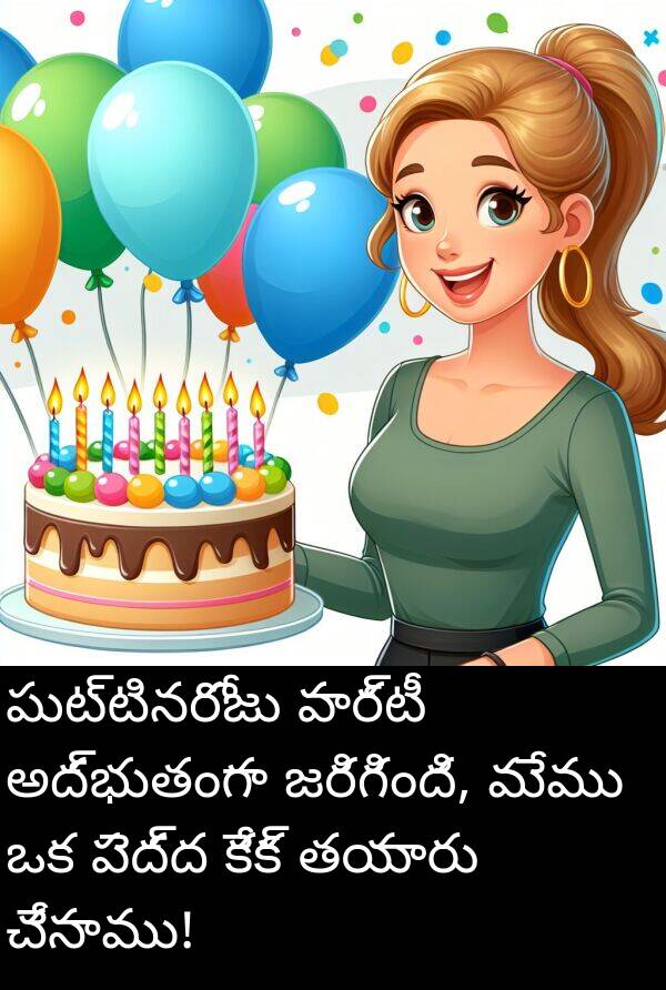 అద్భుతంగా: పుట్టినరోజు పార్టీ అద్భుతంగా జరిగింది, మేము ఒక పెద్ద కేక్ తయారు చేసాము!