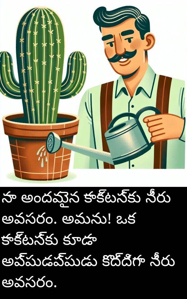 కాక్టస్‌కు: నా అందమైన కాక్టస్‌కు నీరు అవసరం. అవును! ఒక కాక్టస్‌కు కూడా అప్పుడప్పుడు కొద్దిగా నీరు అవసరం.