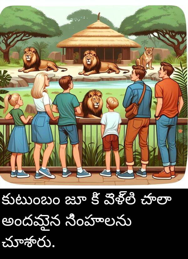 వెళ్లి: కుటుంబం జూ కి వెళ్లి చాలా అందమైన సింహాలను చూశారు.