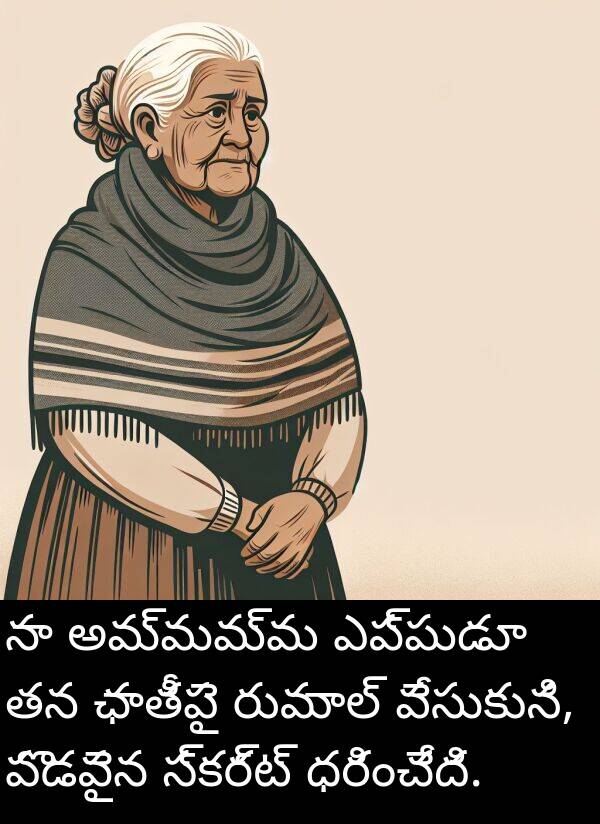 ధరించేది: నా అమ్మమ్మ ఎప్పుడూ తన ఛాతీపై రుమాల్ వేసుకుని, పొడవైన స్కర్ట్ ధరించేది.