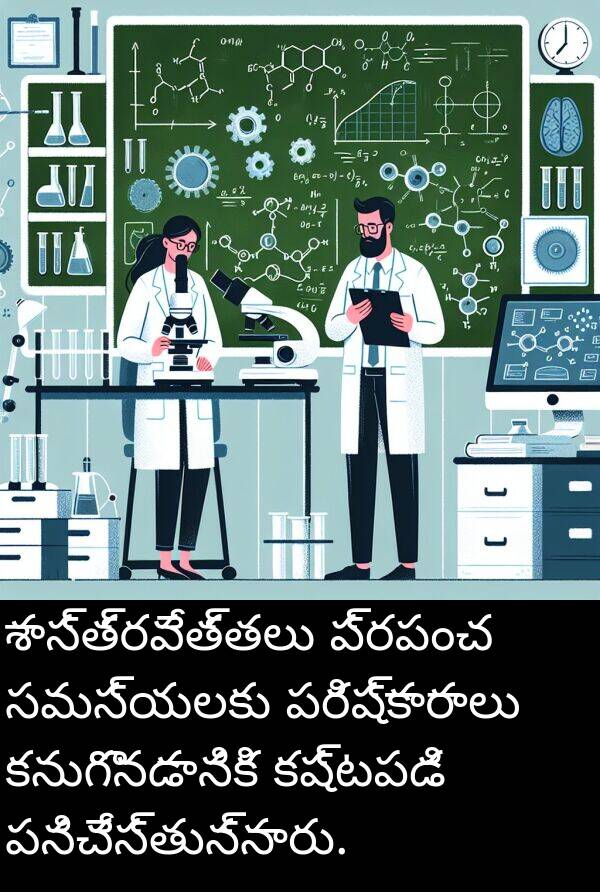 పనిచేస్తున్నారు: శాస్త్రవేత్తలు ప్రపంచ సమస్యలకు పరిష్కారాలు కనుగొనడానికి కష్టపడి పనిచేస్తున్నారు.