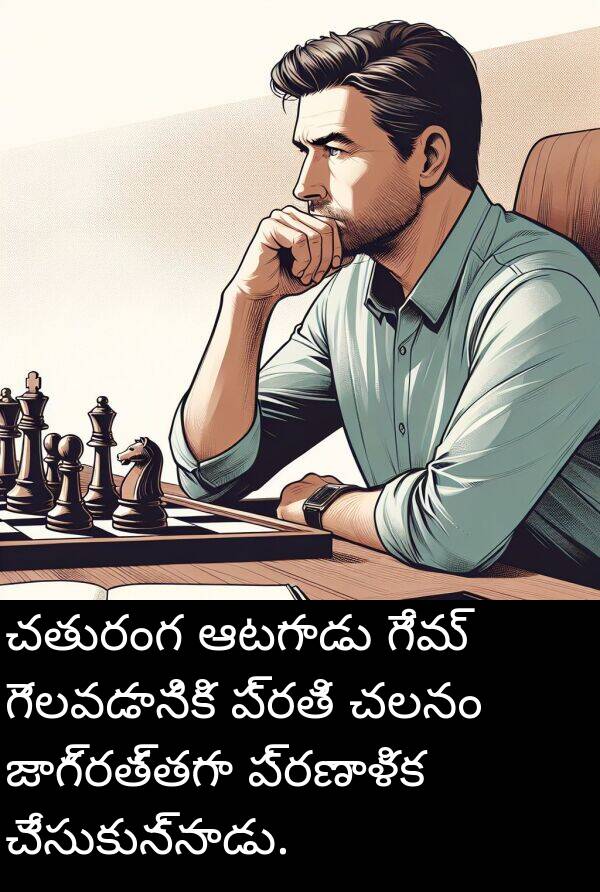 చలనం: చతురంగ ఆటగాడు గేమ్ గెలవడానికి ప్రతి చలనం జాగ్రత్తగా ప్రణాళిక చేసుకున్నాడు.