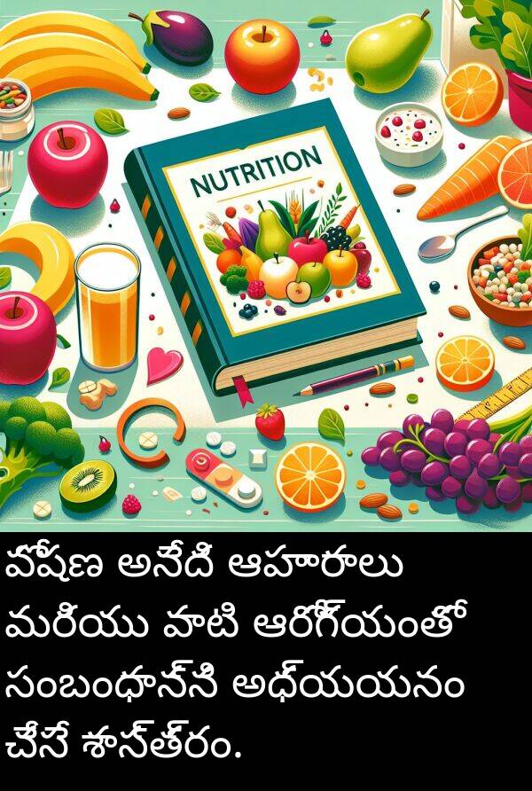 శాస్త్రం: పోషణ అనేది ఆహారాలు మరియు వాటి ఆరోగ్యంతో సంబంధాన్ని అధ్యయనం చేసే శాస్త్రం.
