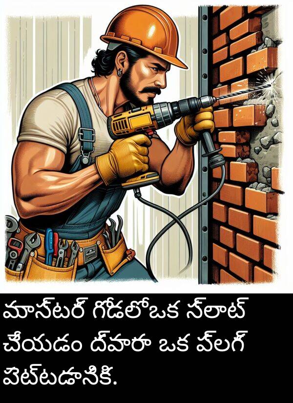 పెట్టడానికి: మాస్టర్ గోడలో ఒక స్లాట్ చేయడం ద్వారా ఒక ప్లగ్ పెట్టడానికి.