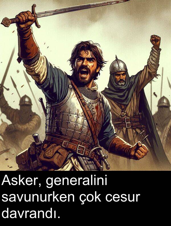 generalini: Asker, generalini savunurken çok cesur davrandı.