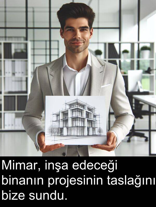 edeceği: Mimar, inşa edeceği binanın projesinin taslağını bize sundu.