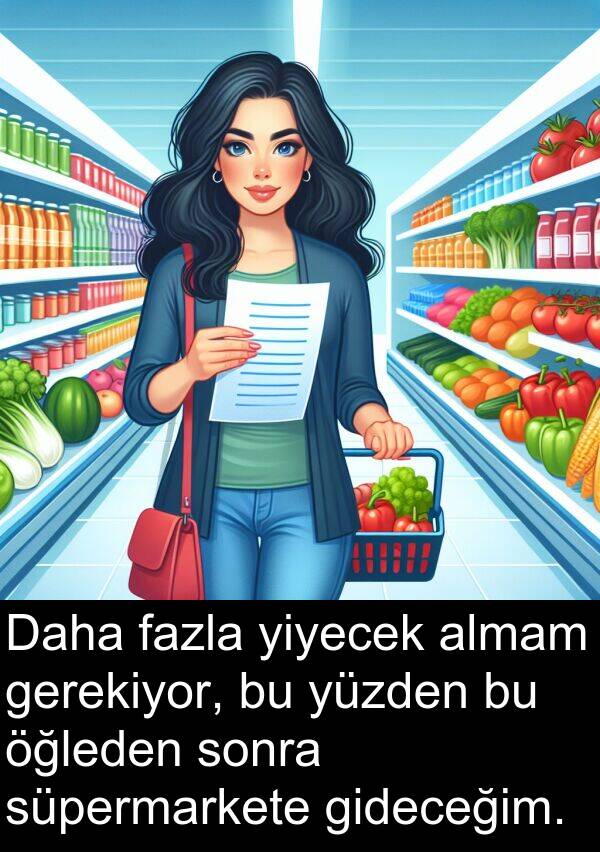 gerekiyor: Daha fazla yiyecek almam gerekiyor, bu yüzden bu öğleden sonra süpermarkete gideceğim.