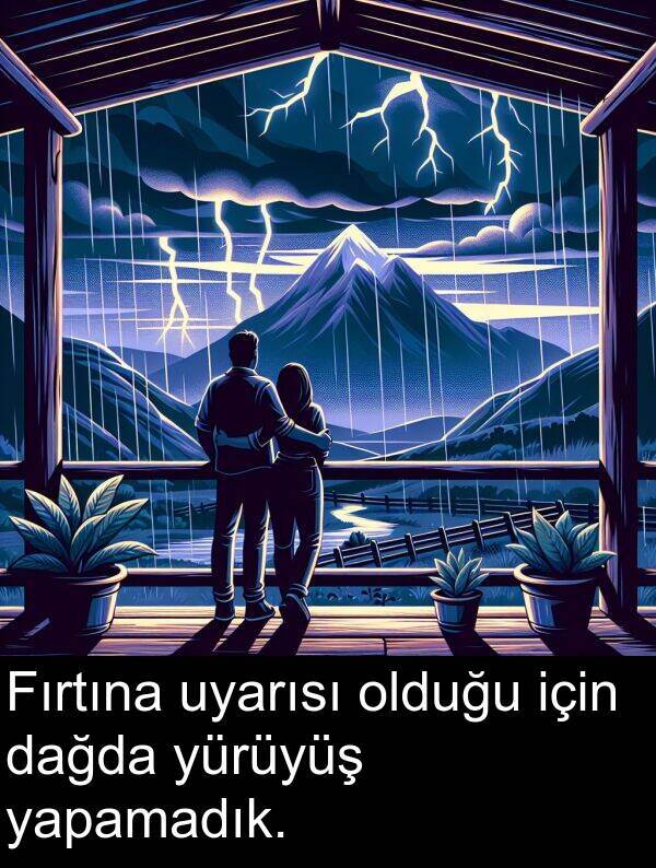 uyarısı: Fırtına uyarısı olduğu için dağda yürüyüş yapamadık.
