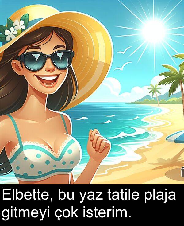 plaja: Elbette, bu yaz tatile plaja gitmeyi çok isterim.