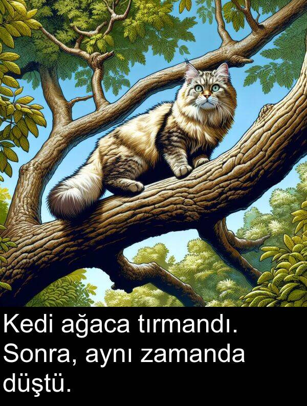 ağaca: Kedi ağaca tırmandı. Sonra, aynı zamanda düştü.