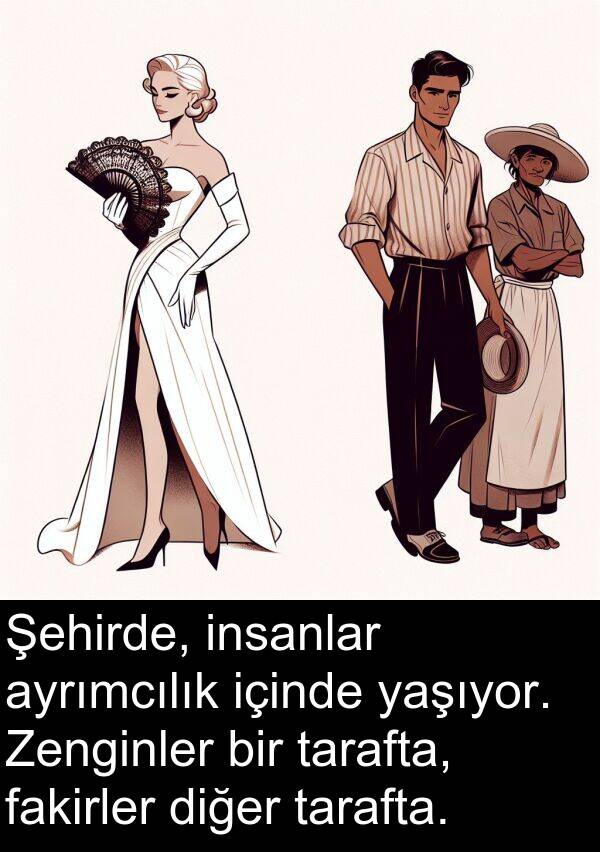 fakirler: Şehirde, insanlar ayrımcılık içinde yaşıyor. Zenginler bir tarafta, fakirler diğer tarafta.