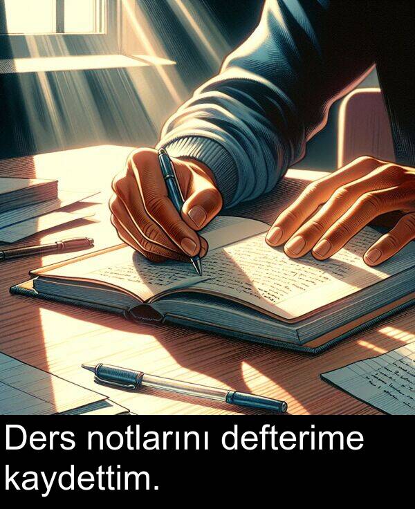notlarını: Ders notlarını defterime kaydettim.