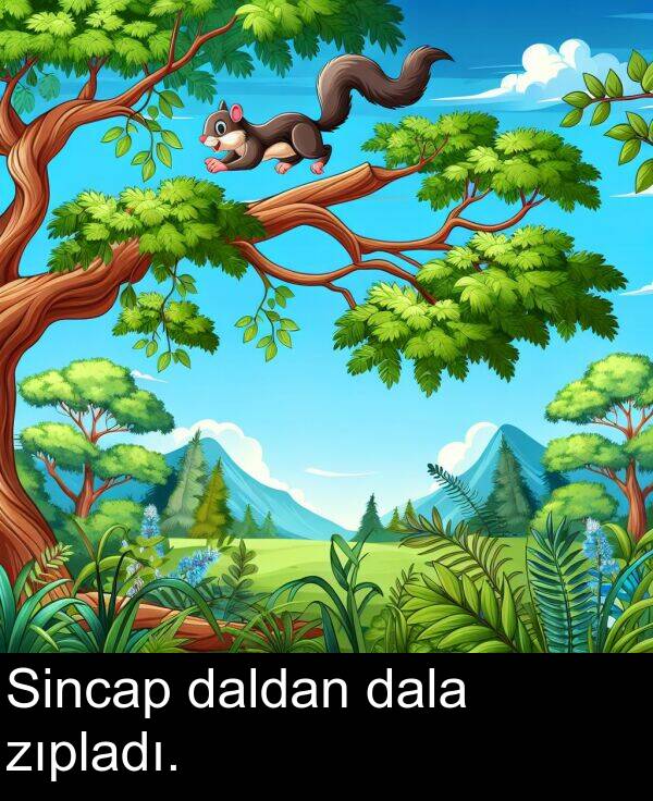 zıpladı: Sincap daldan dala zıpladı.