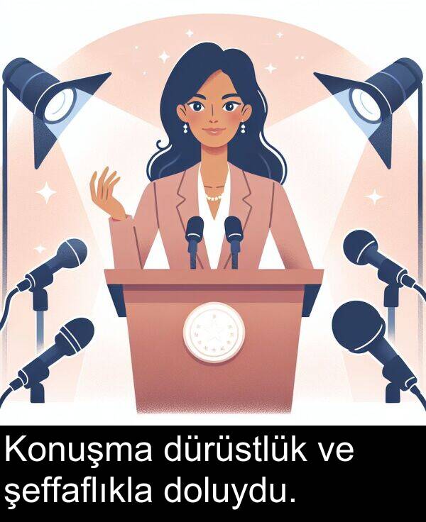 şeffaflıkla: Konuşma dürüstlük ve şeffaflıkla doluydu.