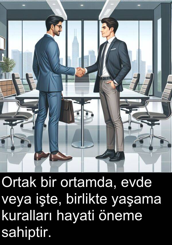veya: Ortak bir ortamda, evde veya işte, birlikte yaşama kuralları hayati öneme sahiptir.